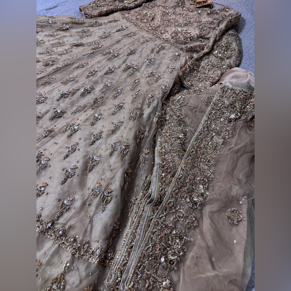 Embellished Taupe Wedding Dress
